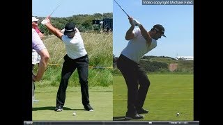 Jon Rahm golf swing  Long Iron faceon amp downtheline July 2017 [upl. by Yelac33]