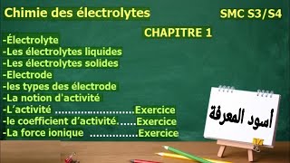 Chimie des électrolytes SMC S3 Chapitre 1 L’activitécoefficient d’activitéforce ioniqueElectrode [upl. by Freya]