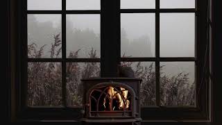 Rain on window  crackling fire and misty atmosphere for sleep study relax [upl. by Marybella]