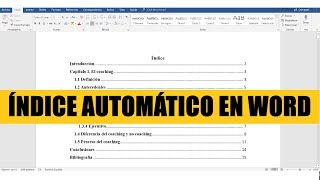 CÓMO HACER EL ÍNDICE AUTOMÁTICO EN WORD FÁCIL Y RÁPIDO [upl. by Nitnerb]