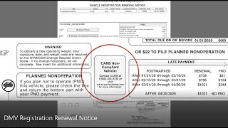 CARB NonCompliant Vehicle  2020 DMV Registration Renewal Notice [upl. by Hallie376]