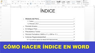 CÓMO HACER UN ÍNDICE EN WORD [upl. by Rowley]