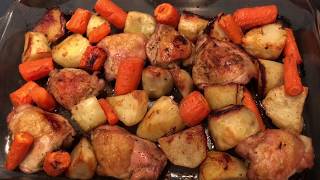 Easy One Pan Oven Roasted Chicken Potatoes and Carrots [upl. by Aicnerolf]